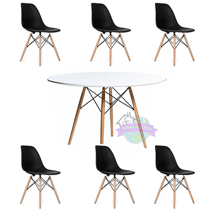 Comedor Oman redondo blanco 120 cm con 6 Sillas Eames