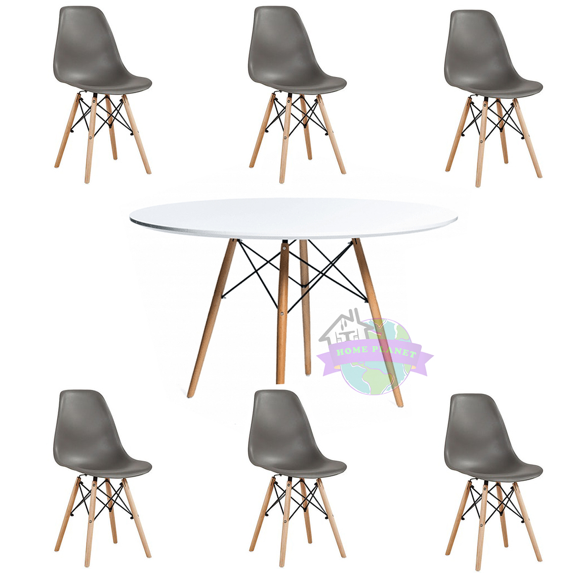 Comedor Oman redondo blanco 120 cm con 6 Sillas Eames 3