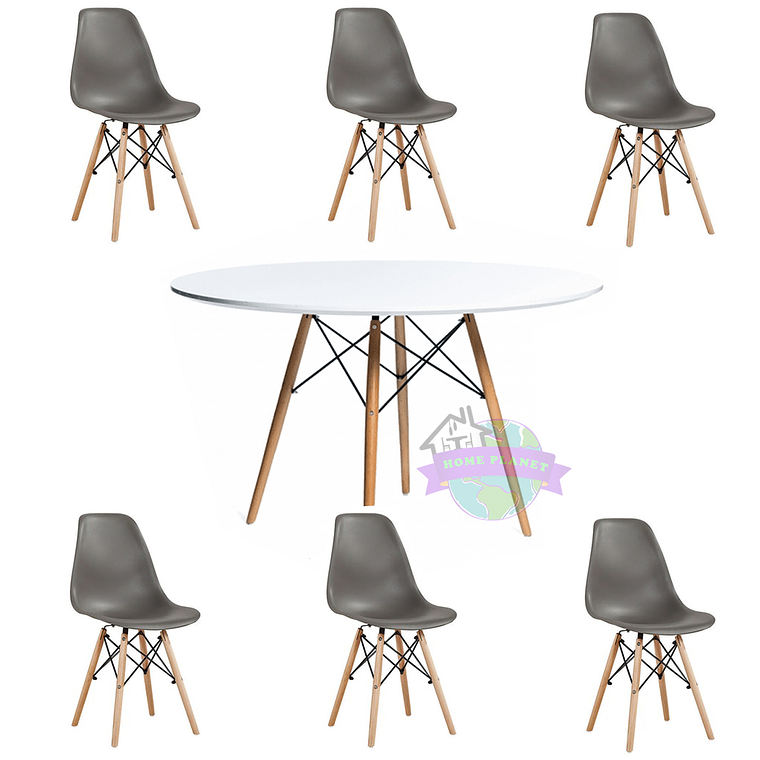 Comedor Oman redondo blanco 120 cm con 6 Sillas Eames 3