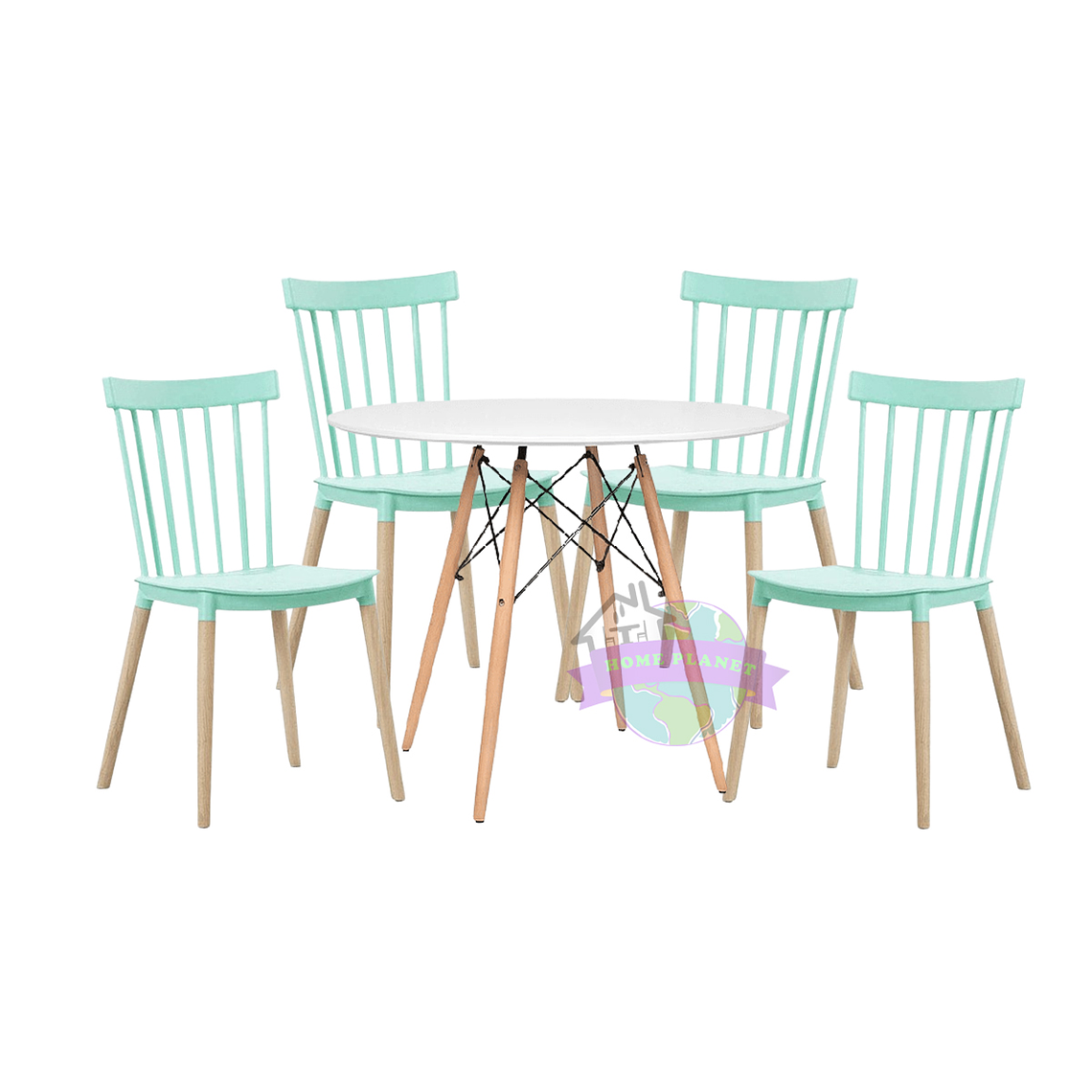 Comedor Babel blanco redondo 80 cm con 4 Sillas Windsor 4