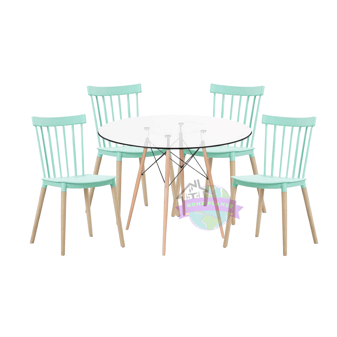 Comedor Brooklyn redondo vidrio 100 cm con 4 Sillas Windsor 4