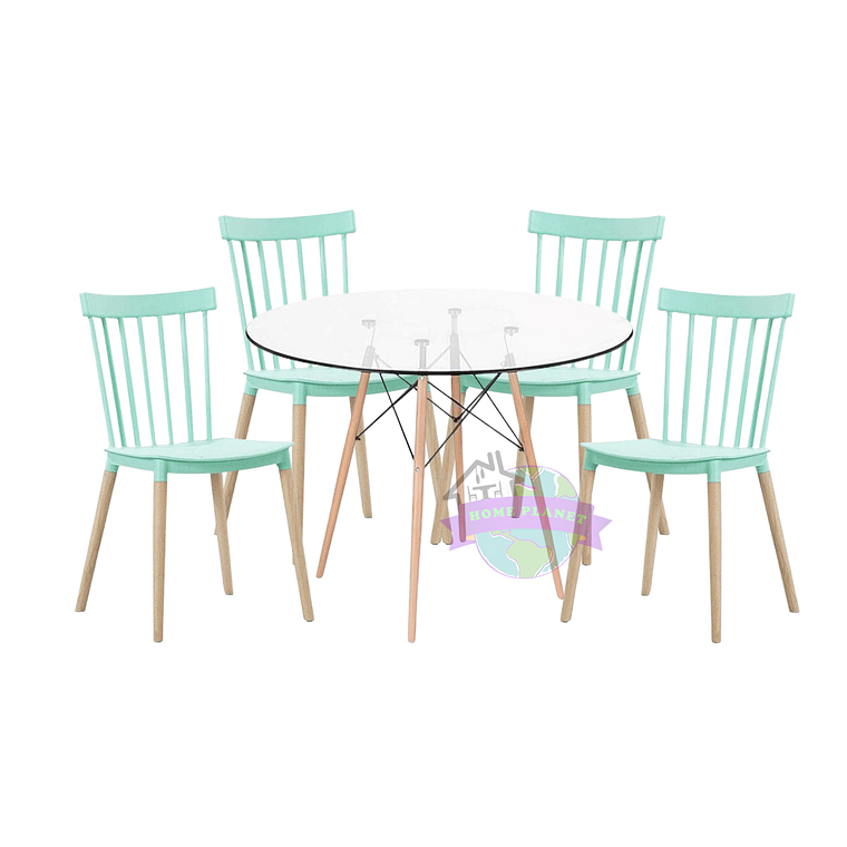 Comedor Brooklyn redondo vidrio 100 cm con 4 Sillas Windsor 4