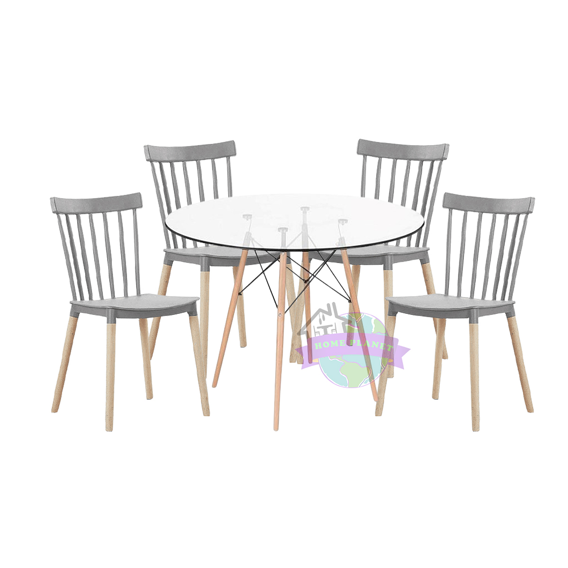 Comedor Brooklyn redondo vidrio 100 cm con 4 Sillas Windsor 3