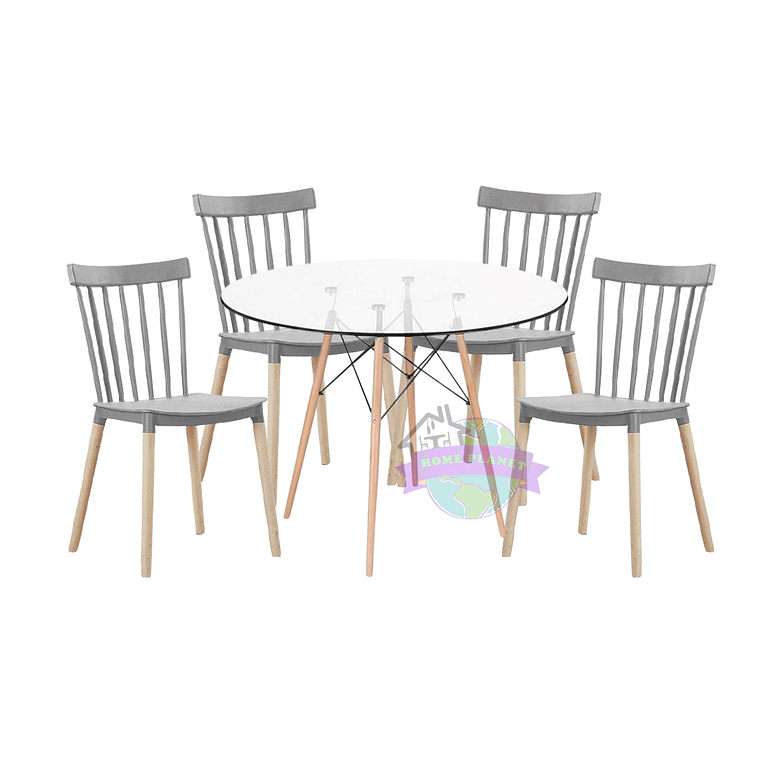 Comedor Brooklyn redondo vidrio 100 cm con 4 Sillas Windsor 3