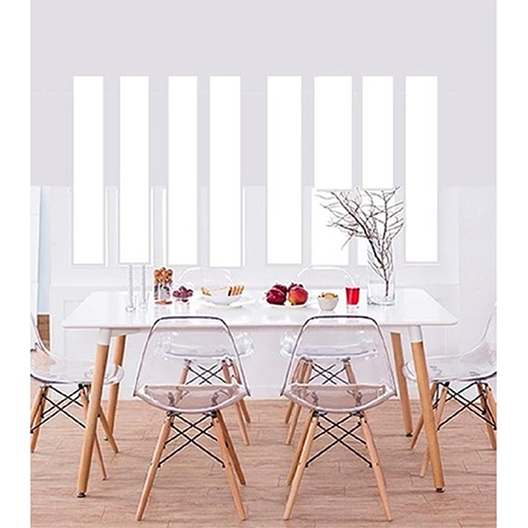 Comedor Manila rectangular con 6 Sillas Eames transparentes 1