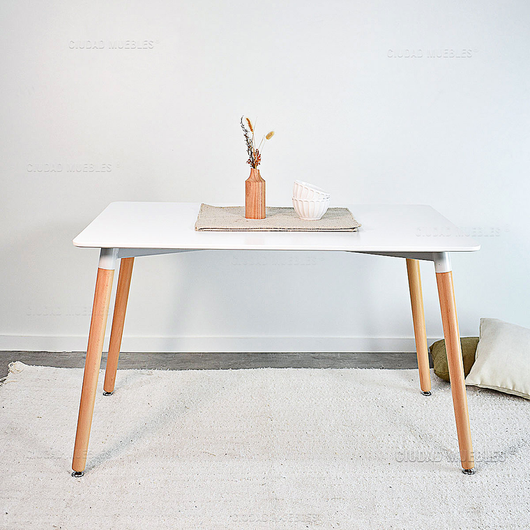 Comedor Manila rectangular con 6 Sillas Eames transparentes 4