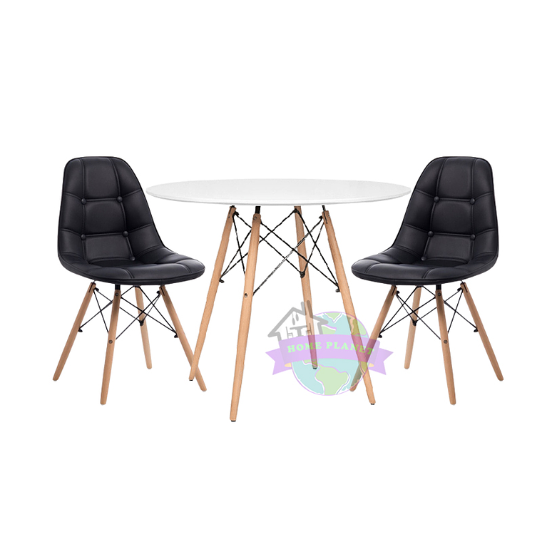 Comedor Delhi redondo blanco 80 cm con 2 Sillas Buckle 2