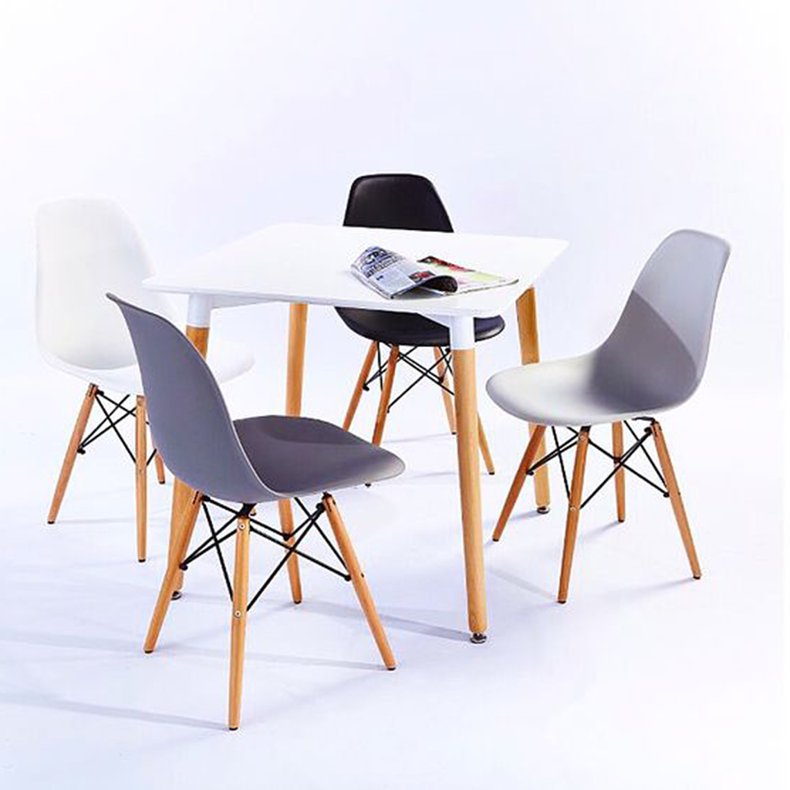 Comedor Murcia cuadrado blanco 80x80 cm con 4 Sillas Eames  2