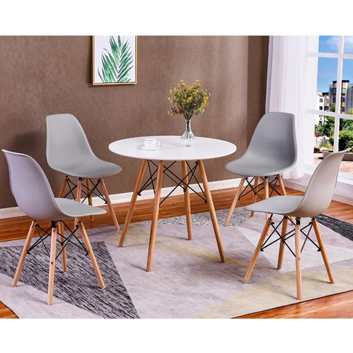 Comedor Argel redondo blanco 80 cm con 4 Sillas Eames  5