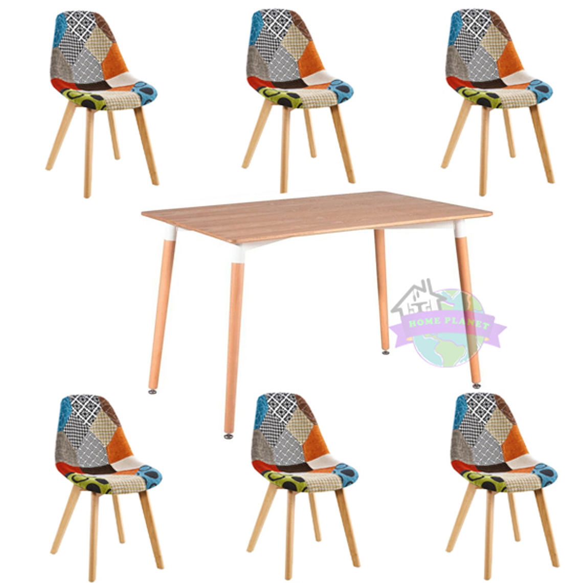 Comedor Bremen rectangular madera con 6 Sillas Patchwork 2.0 2