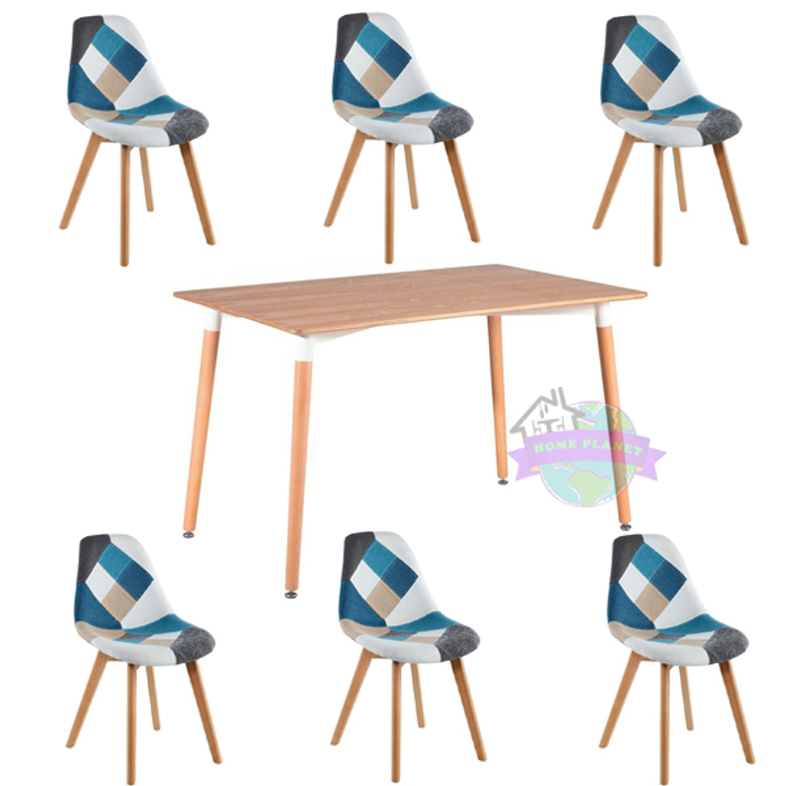 Comedor Bremen rectangular madera con 6 Sillas Patchwork 2.0 3