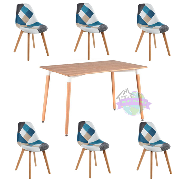 Comedor Bremen rectangular madera con 6 Sillas Patchwork 2.0 3