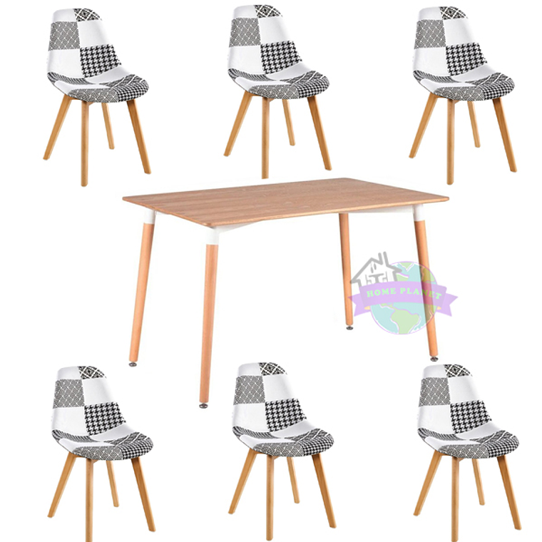 Comedor Bremen rectangular madera con 6 Sillas Patchwork 2.0 4