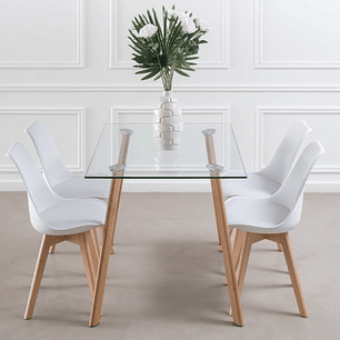 Comedor Bled rectangular vidrio 140x80 cm con 4 Sillas Tulip