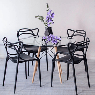 Comedor Sicilia redondo vidrio 100 cm con 4 Sillas Master