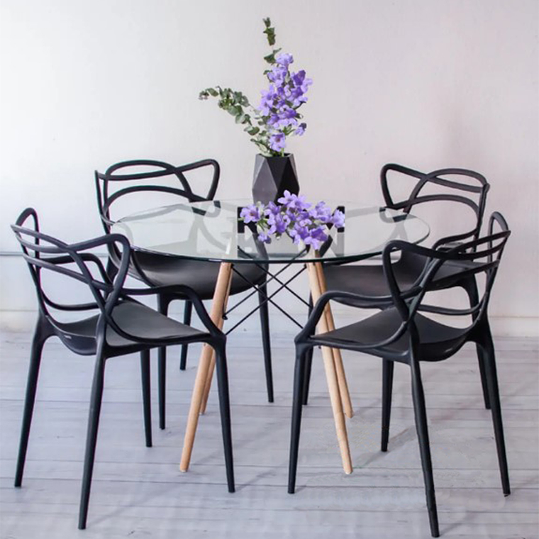 Comedor Sicilia redondo vidrio 100 cm con 4 Sillas Master 1