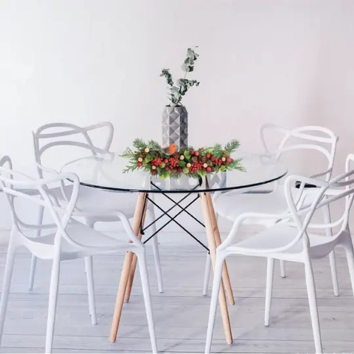 Comedor Sicilia redondo vidrio 100 cm con 4 Sillas Master 2