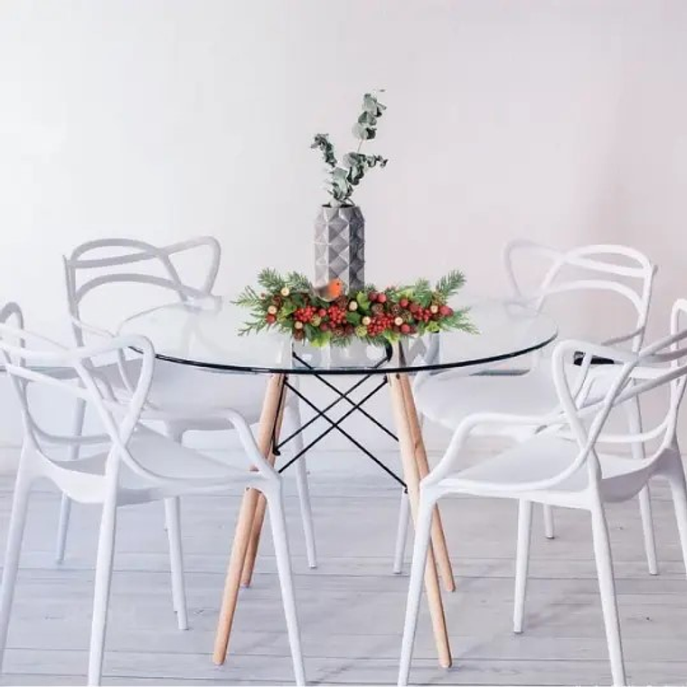 Comedor Sicilia redondo vidrio 100 cm con 4 Sillas Master 2