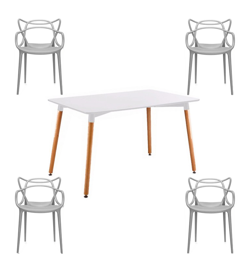 Comedor Burdeos rectangular blanco con 4 Sillas Master