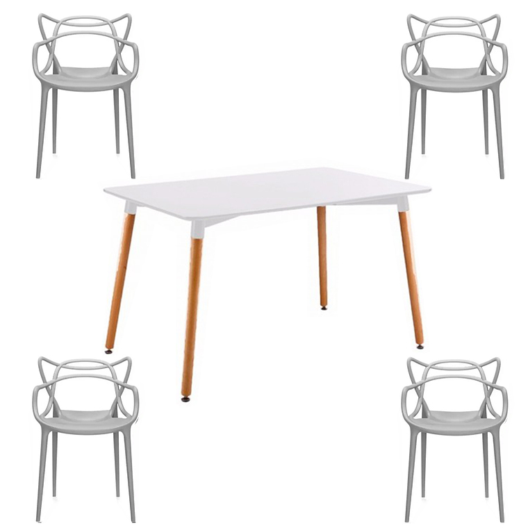 Comedor Burdeos rectangular blanco con 4 Sillas Master 3