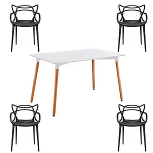 Comedor Burdeos rectangular blanco con 4 Sillas Master