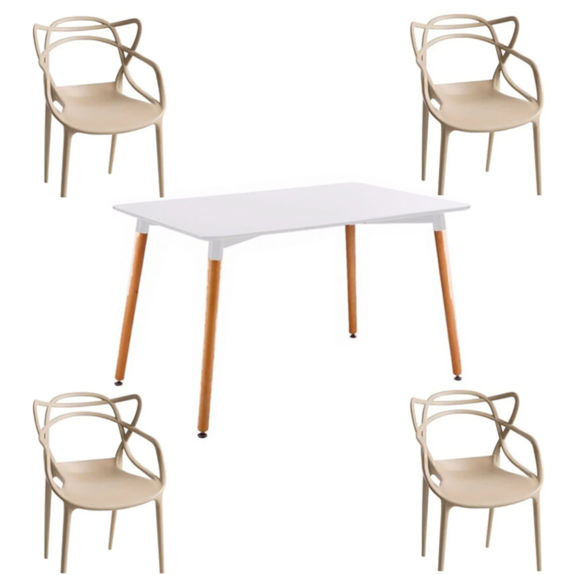 Comedor Burdeos rectangular blanco con 4 Sillas Master 4