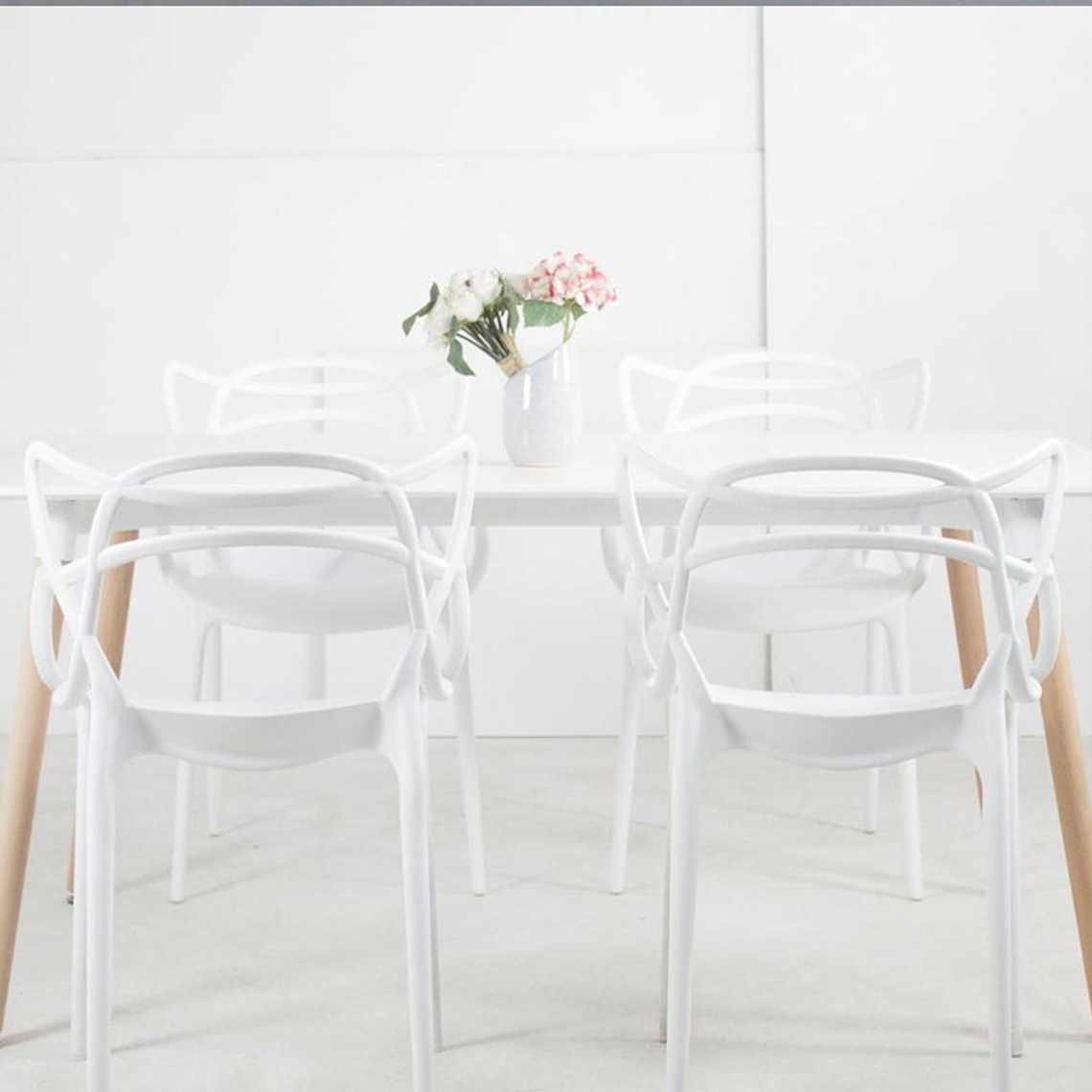 Comedor Burdeos rectangular blanco con 4 Sillas Master 5