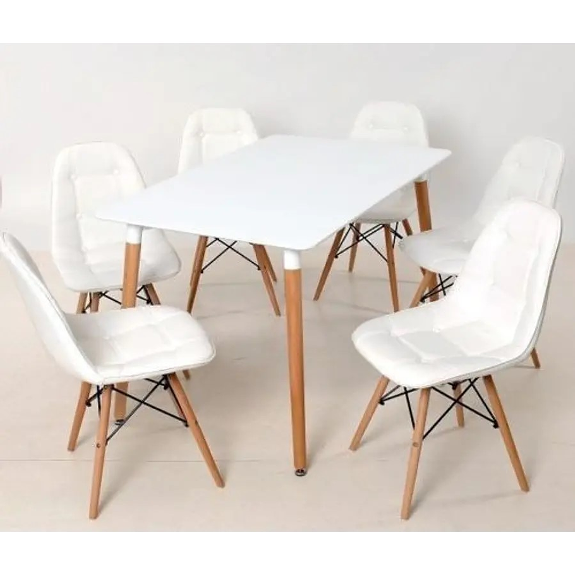 Comedor Ginebra rectangular blanco 120x80 cm y 6 Sillas Buckle 1