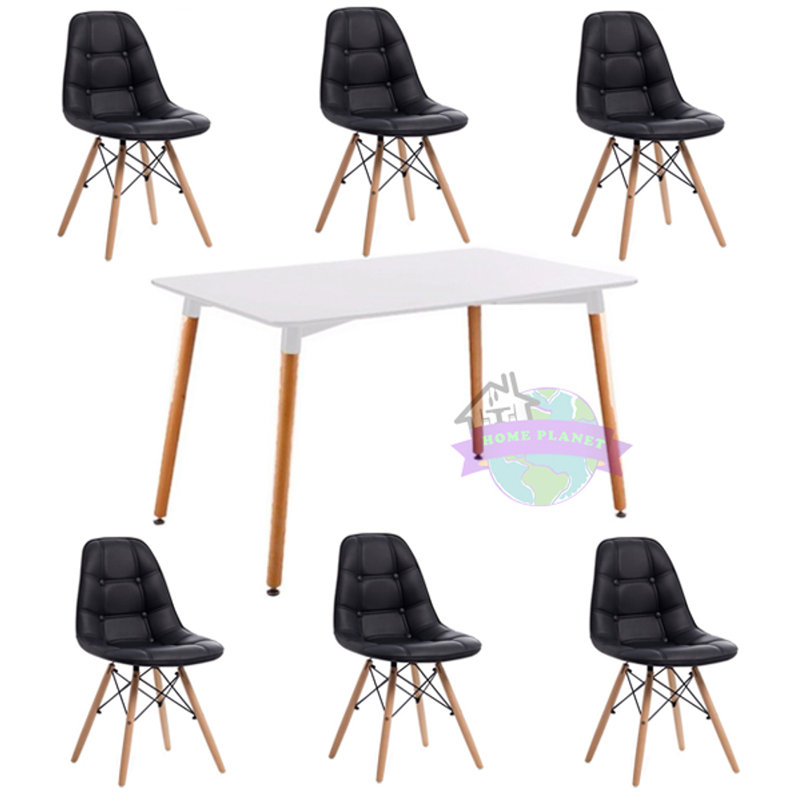 Comedor Ginebra rectangular blanco 120x80 cm y 6 Sillas Buckle 2