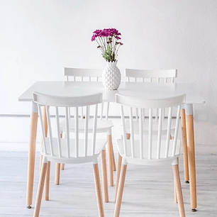 Comedor Capri rectangular blanco 120x80 cm con 4 Sillas Windsor