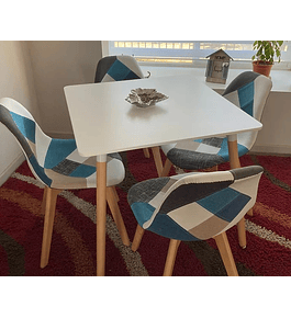 Comedor Tolón cuadrado blanco con 4 Sillas Patchwork 2.0