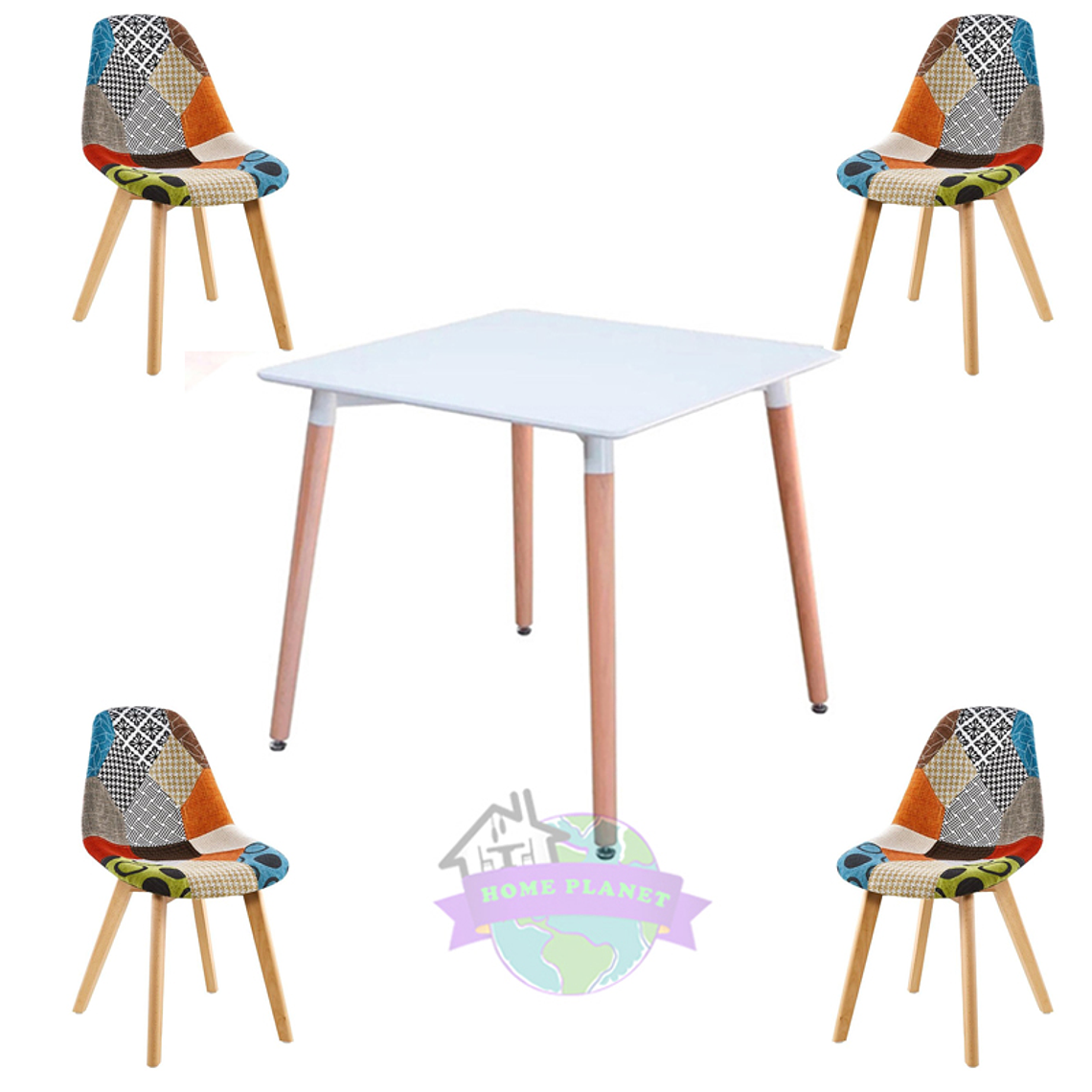 Comedor Tolón cuadrado blanco con 4 Sillas Patchwork 2.0 2