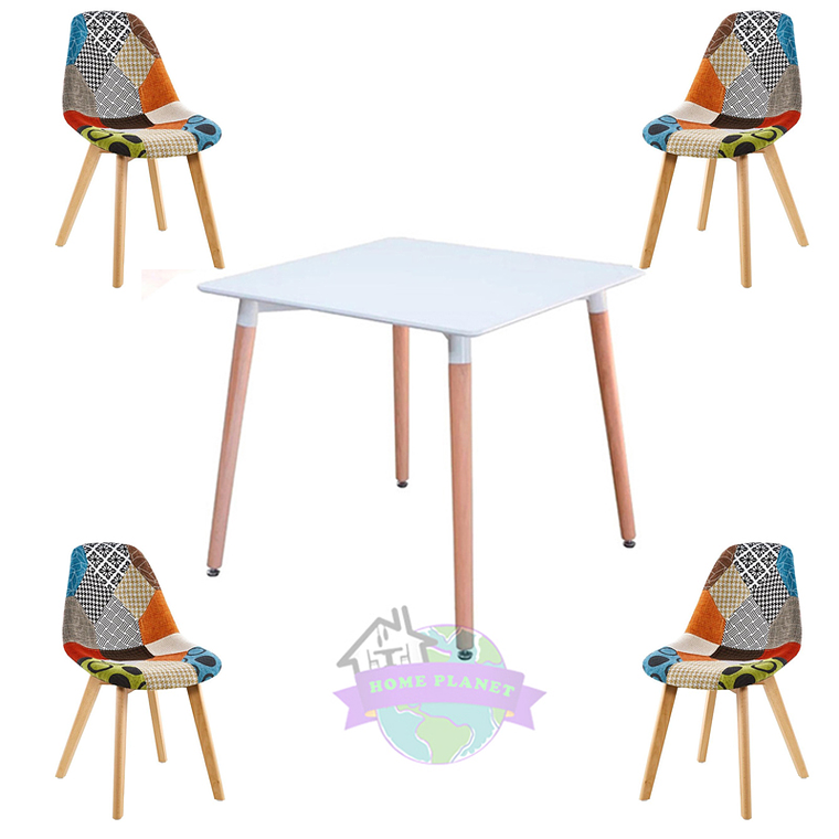 Comedor Tolón cuadrado blanco con 4 Sillas Patchwork 2.0 2