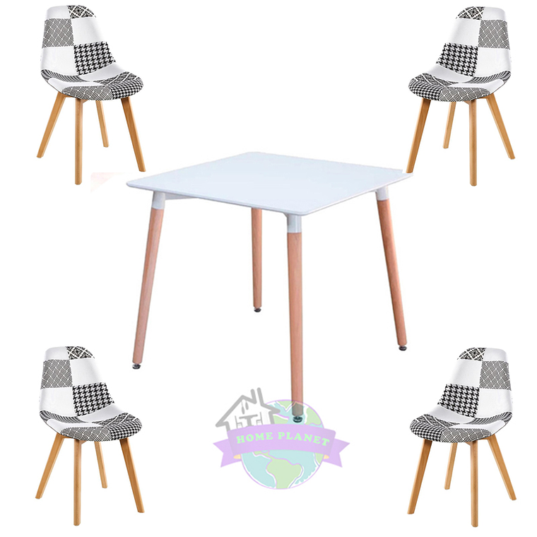Comedor Tolón cuadrado blanco con 4 Sillas Patchwork 2.0 3
