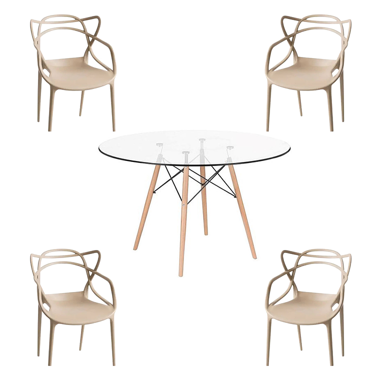Comedor Sicilia redondo vidrio 80 cm con 4 Sillas Master 4
