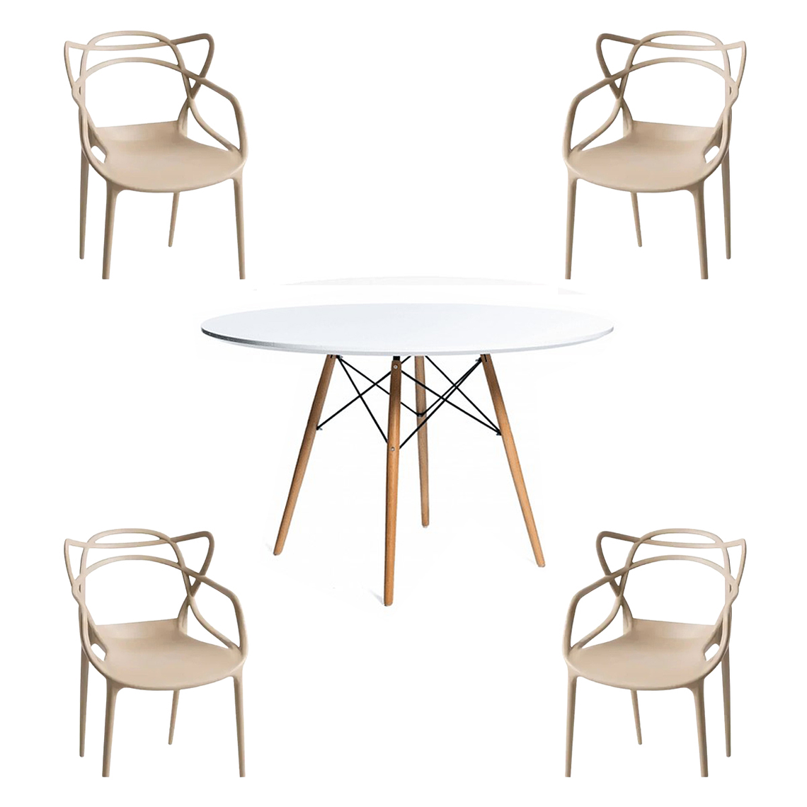 Comedor Derby redondo blanco 100 cm con 4 Sillas Master 4