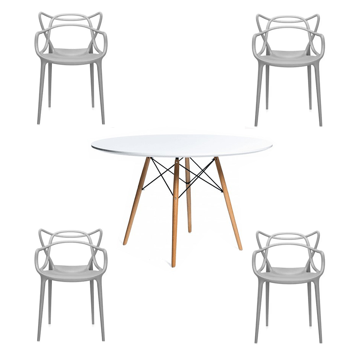 Comedor Derby redondo blanco 100 cm con 4 Sillas Master 3