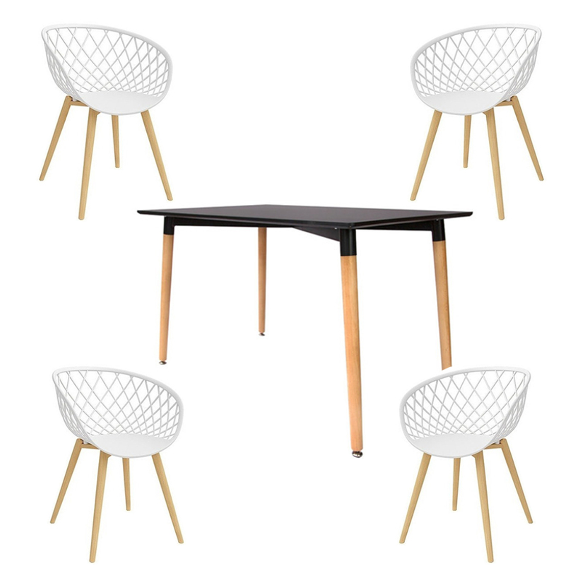 Comedor Hamilton rectangular negro con 4 Butacas Mesh 2