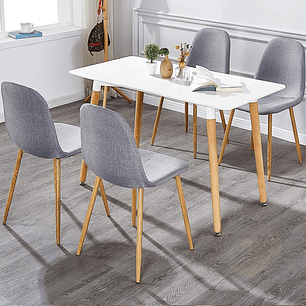 Comedor Akranes rectangular blanco con 4 Sillas Spoon terciopelo