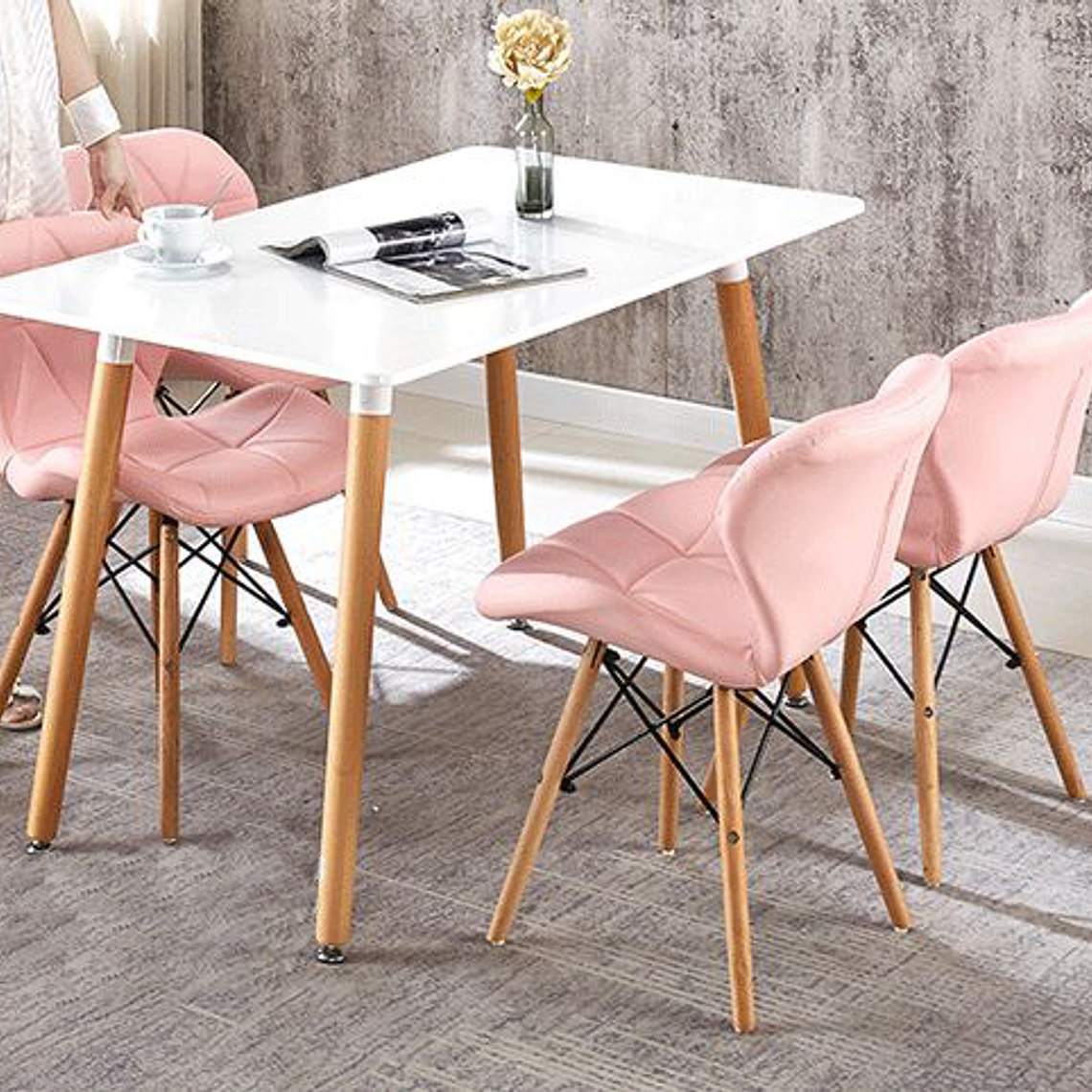 Comedor Zurich rectangular blanco 120x80 cm con 4 Sillas Mariposas Rubik 7