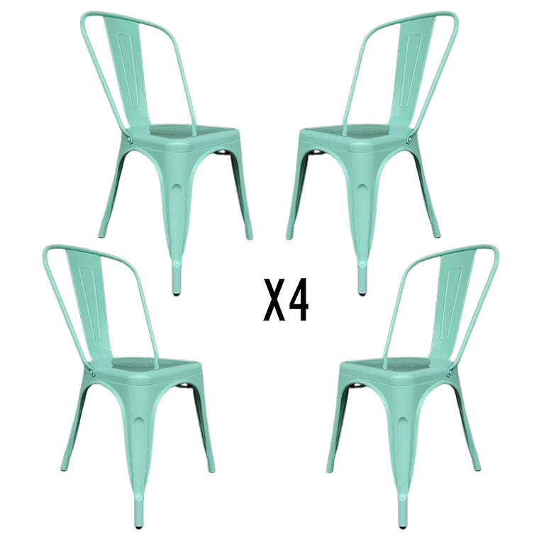 Comedor Kansas redondo vidrio 100 cm con 4 Sillas Tolix 8