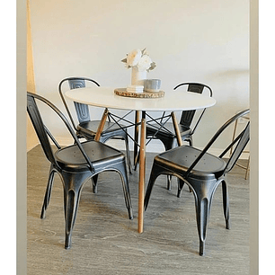 Comedor Corinto redondo blanco 100 cm con 4 Sillas Tolix