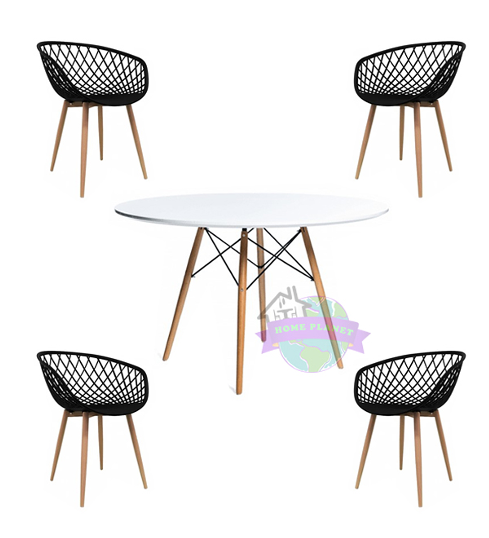 Comedor Singapur redondo blanco 120 cm con 4 Butacas Mesh