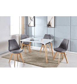 Comedor Farum rectangular blanco con 4 Sillas Tulip Velvet