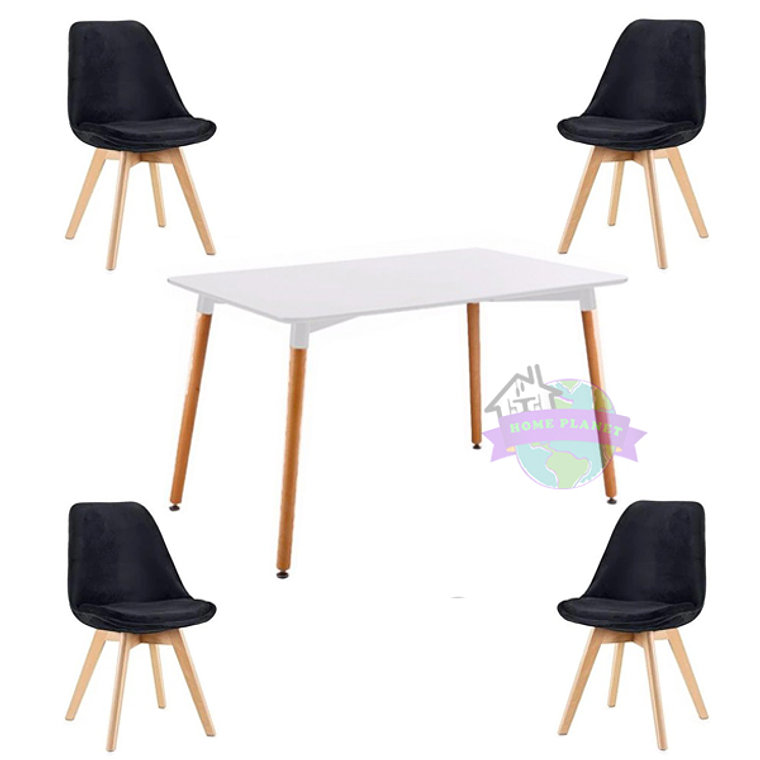 Comedor Farum rectangular blanco con 4 Sillas Tulip Velvet 3