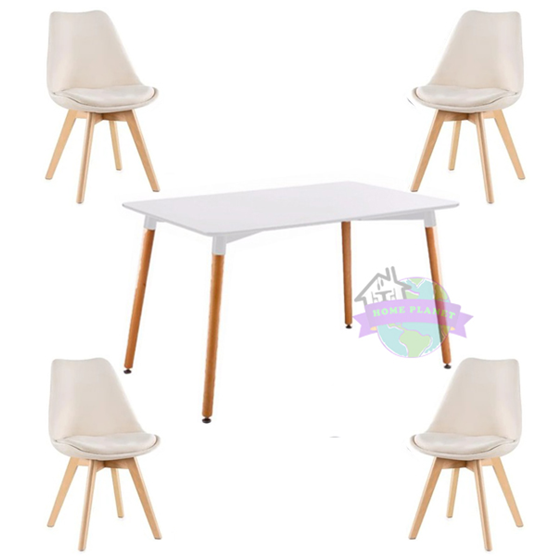 Comedor Farum rectangular blanco con 4 Sillas Tulip Velvet 4
