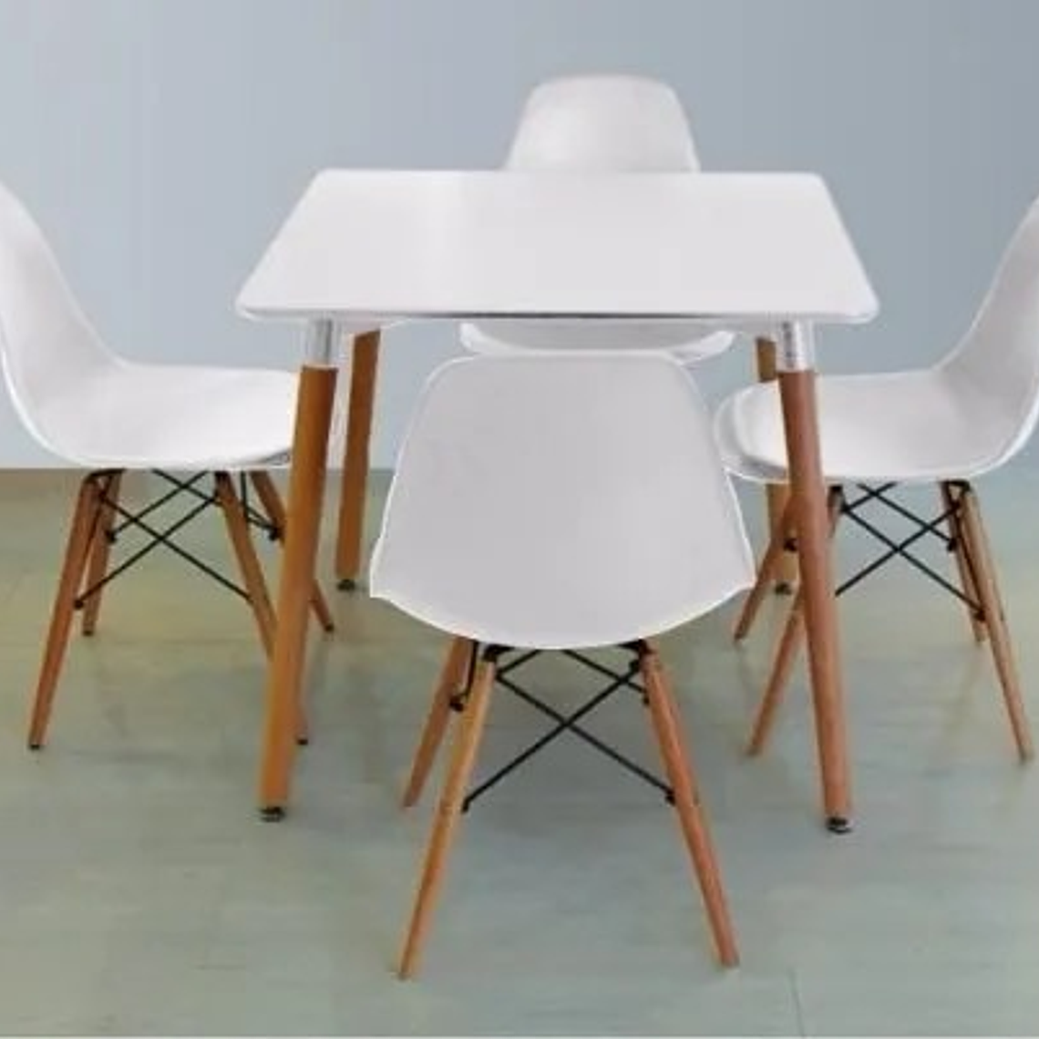 Comedor Murcia cuadrado blanco 80x80 cm con 4 Sillas Eames  1
