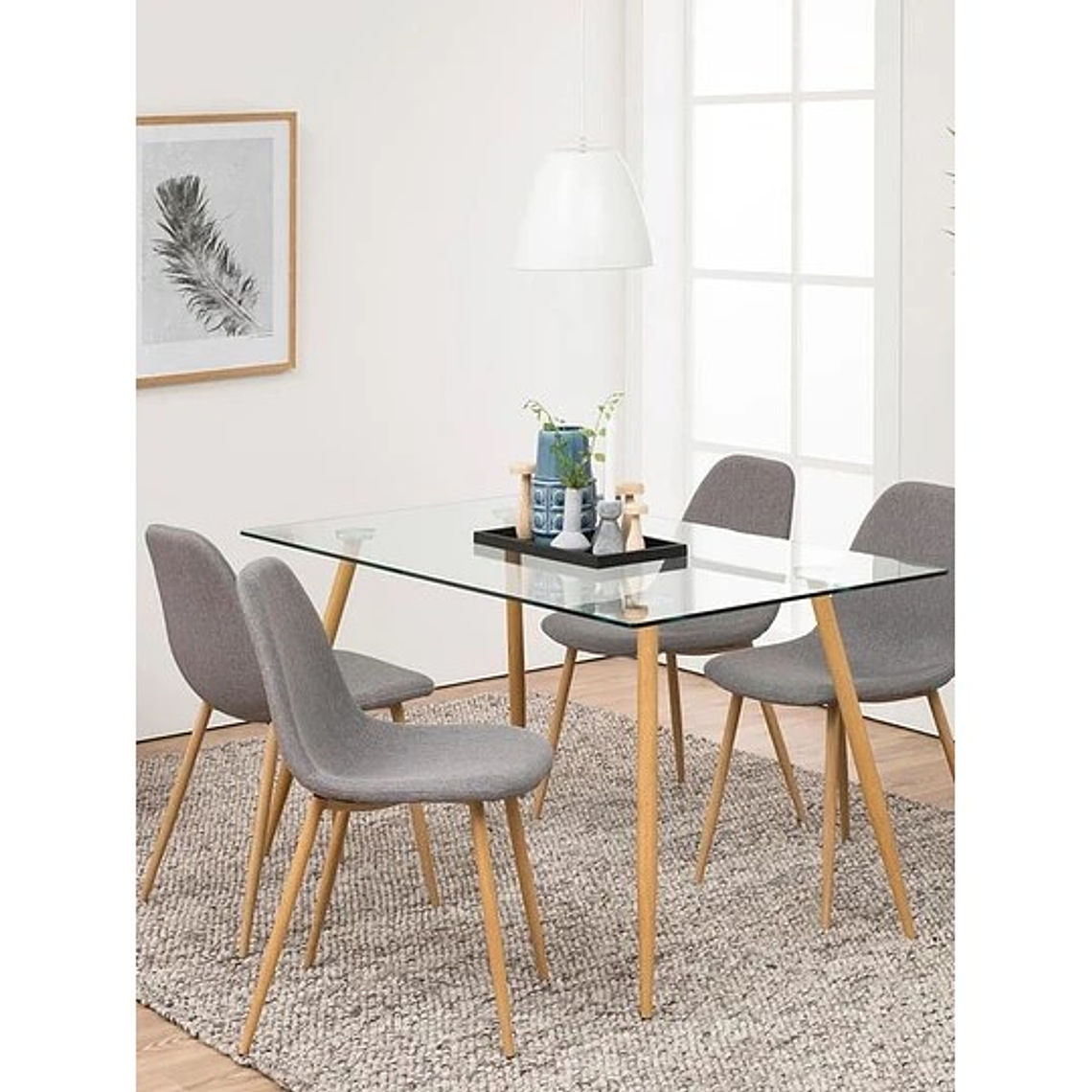 Comedor Nordic rectangular vidrio 120x80 cm con 4 Sillas Spoon Terciopelo 5