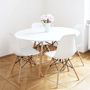 Comedor Argel redondo blanco 100 cm y 4 Sillas Eames