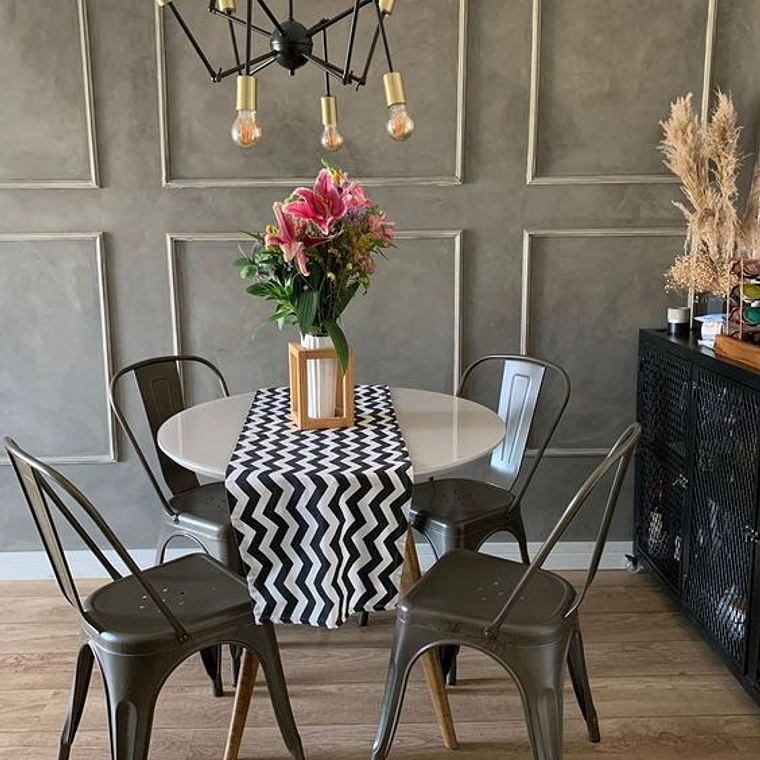 Comedor Corinto redondo blanco 100 cm con 4 Sillas Tolix 1